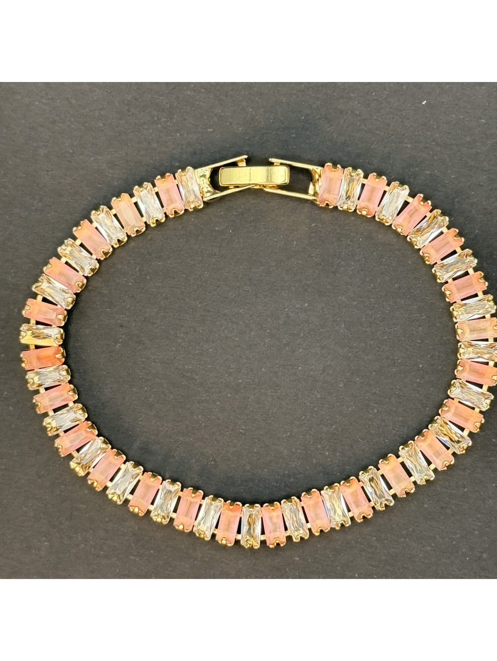 candy+clover Milky Pink and White baguette tennis bracelet